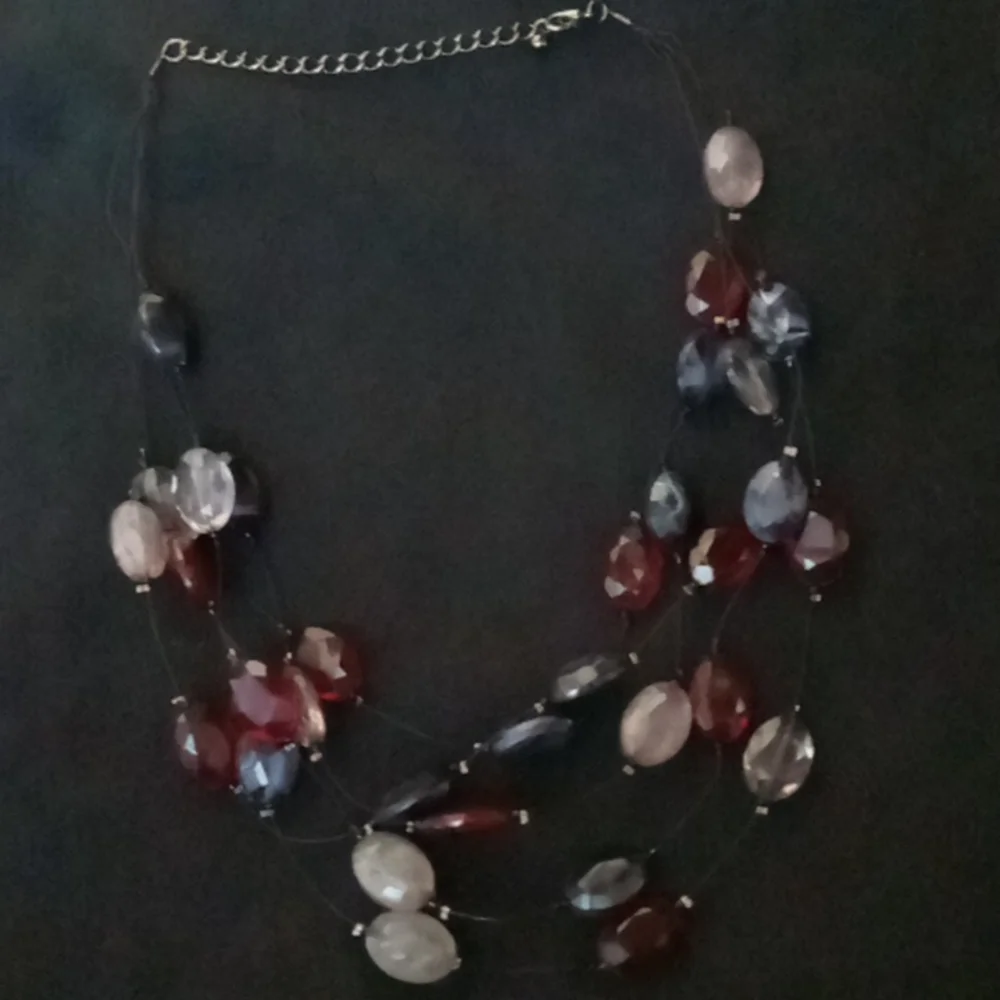 Red, White and Blue Beads on Multi Wire Necklace